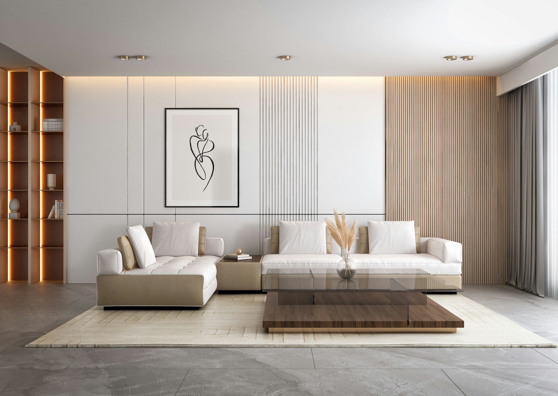 Furnished rental living room in Mauritius with a modern sofa, ready for new tenants