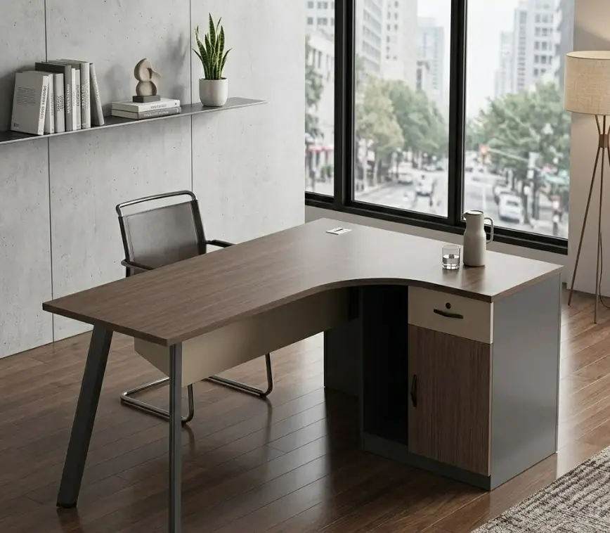 OFFICE TABLE BARTON REF F20A-14AR (3PCS) L SHAPE RIGHT TORREYA & DARK GREY