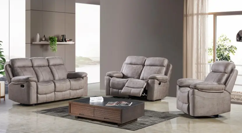 SOFA BROWNFIELD REF HD-1810 SET (3PC) 321 RECLINER REF 0953 LIGHT GREY