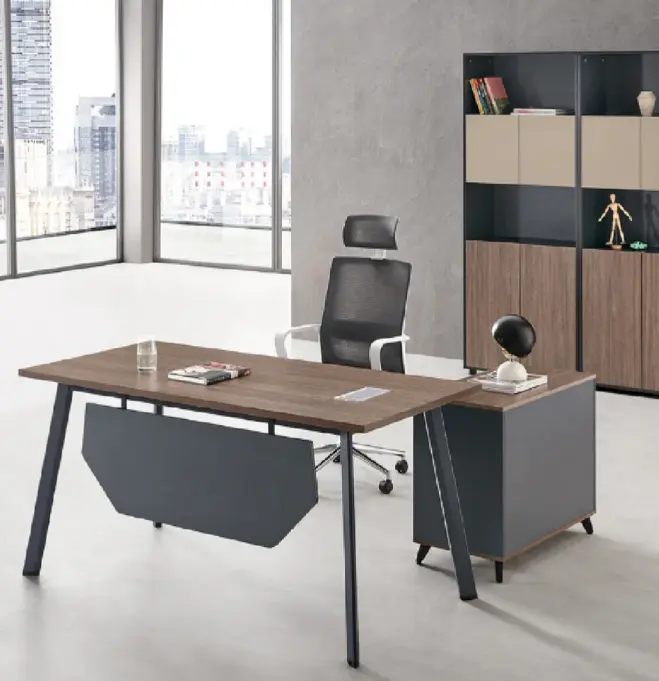 OFFICE TABLE CHESSELL REF F20B-16B (4PCS) DESK + SIDE TABLE 2DRWS TORREYA & DARK GREY
