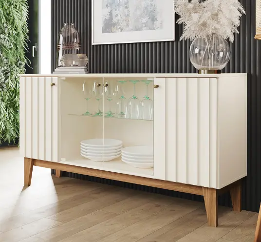 LIVING EIFFEL REF S352-129 SIDEBOARD 2 PTS PLEIN + 2 PTS VITRE