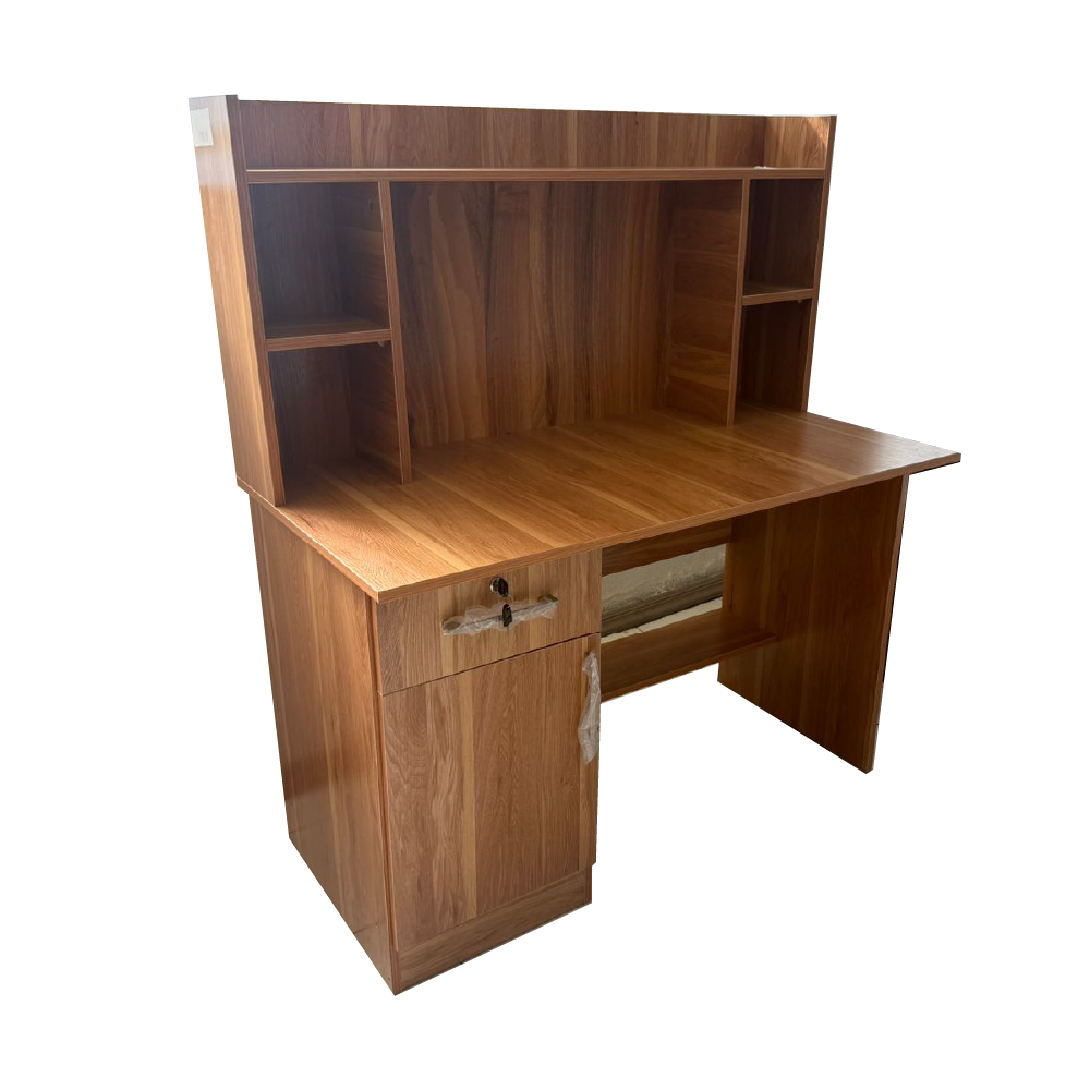 OFFICE TABLE HALIFAX 1 PT +1 TIR+2 SIDE SHELVES REF HL33(LIGHT BROWN)