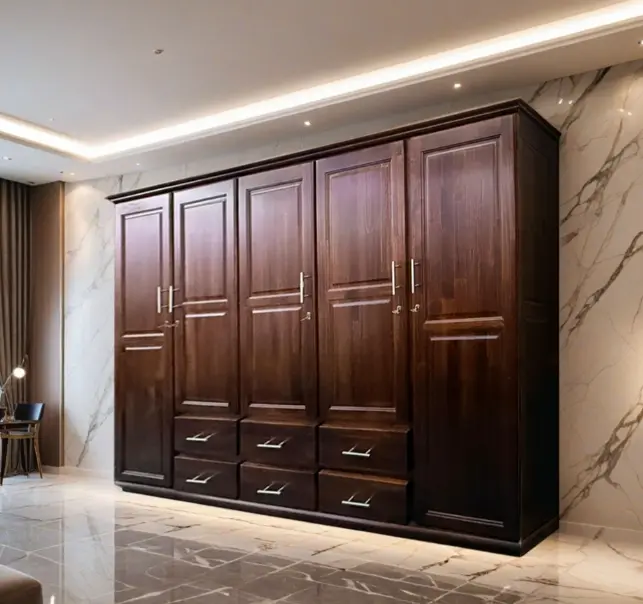 ARMOIRE MELSIE 5 PTS 6 TIRS SAPELE