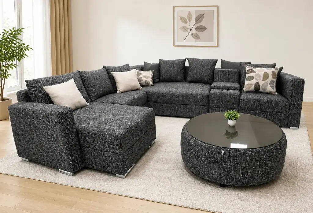 SOFA ROCHER BED LHS L SHAPE POUFF ZS 2022A-10 GREY