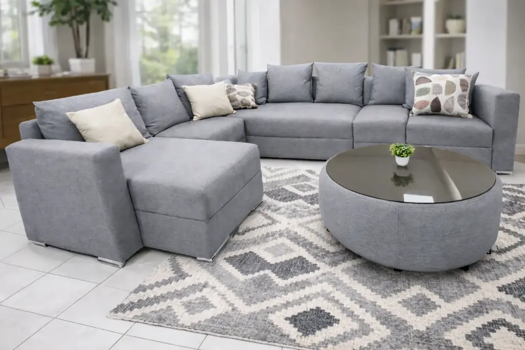 SOFA ROCHER BED LHS L SHAPE POUFF/CUPHOLDER/15 CHS(9 L/4 M/2 S) LIGHT GREY REF WIN 18