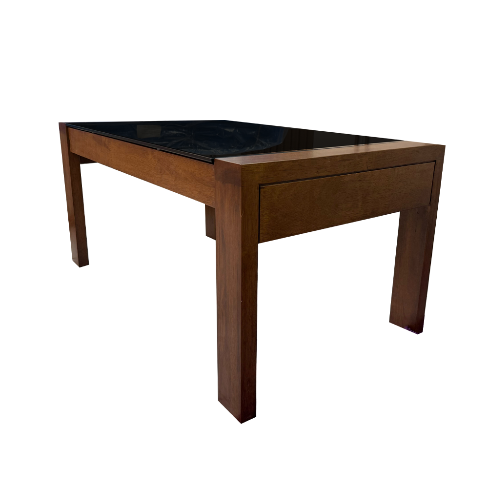 COFFEE TABLE REF B35 RECTANGLE GLASS ON TOP BROWN