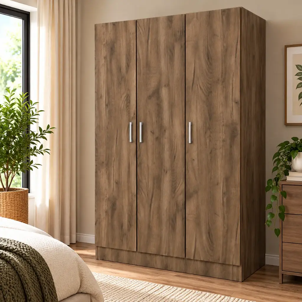ARMOIRE GRAVIX 3 PTS +4 TABLETTE+2 PENDERIE REF STAR BROWN