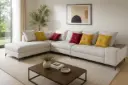 SOFA MARTINA  L SHAPE (BED LHS) CUP HOLDER/HEADREST/3SMALL CUSHION REF HZ48-6B/HQ309-22 LIGHT GREY/RED