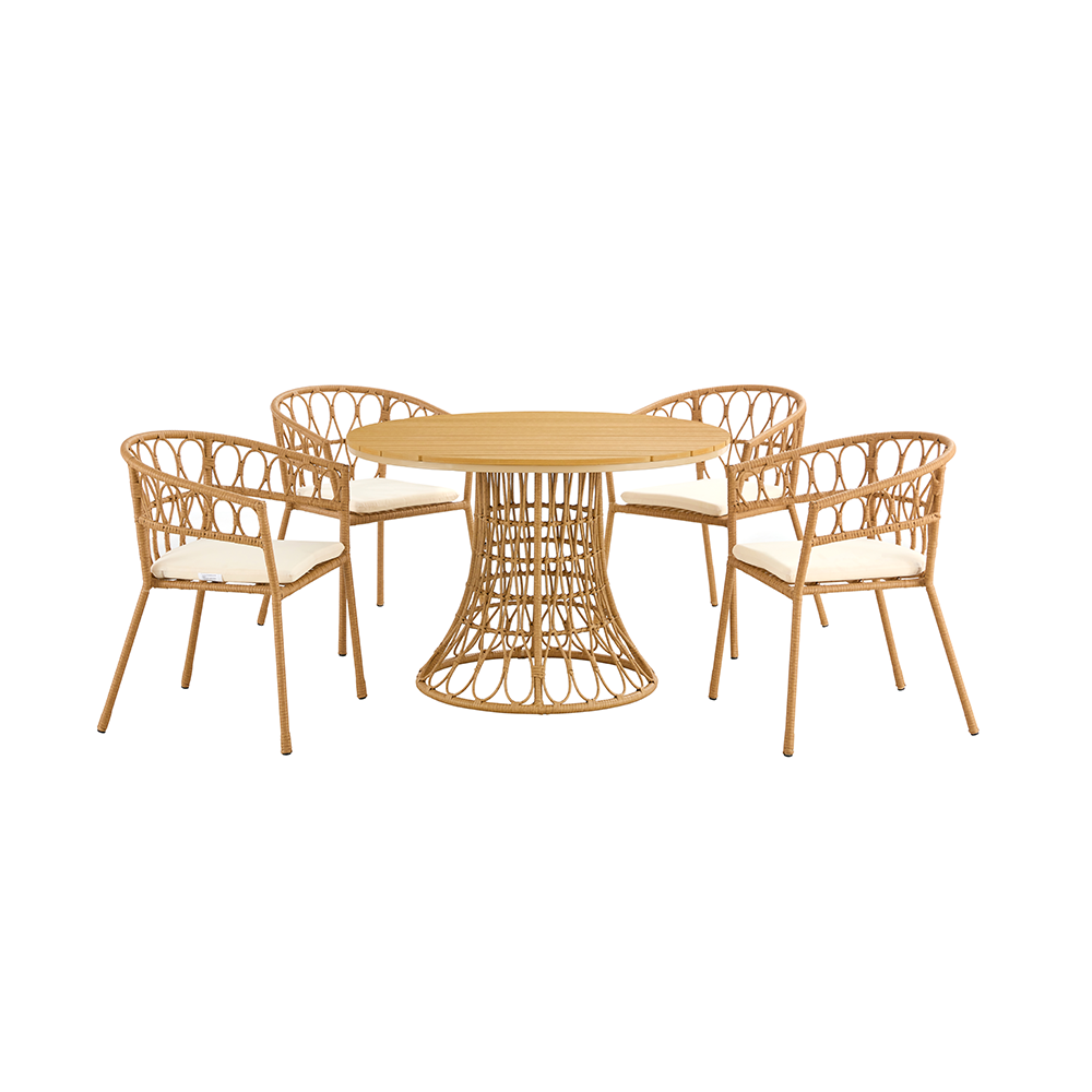GARDEN SET BECKLEY REF DS-23222 + 4 CHAIRS RATTAN LIGHT BROWN 