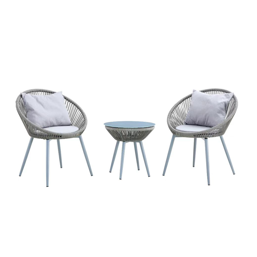 OTHER TABLE ONEIDA REF ST-699 + 2 CHAIRS SET  RATTAN LIGHT GREY