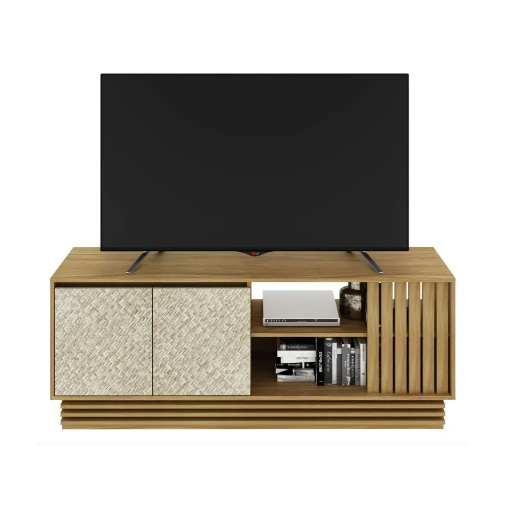 MEUBLE TV STAND SANTANA REF R1480 2PTS TV 65" ALMOND/RATTAN