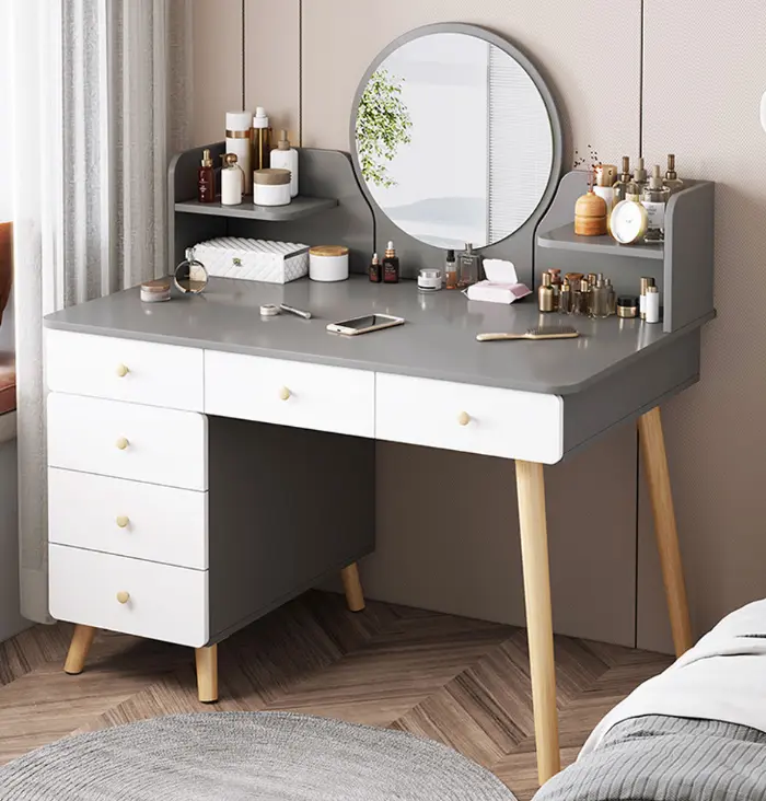 VANITY TABLE EUREKA 6 DRWS + MIRROR WHITE / GREY