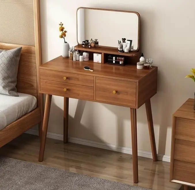 VANITY TABLE SALOME 3 DRWS WITH LED LIGHT + MIRROR BROWN