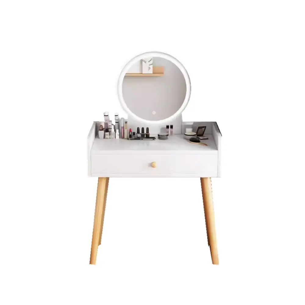 VANITY TABLE BLYTHE 1 DRW + MIRROR WHITE WITH LED LIGHT
