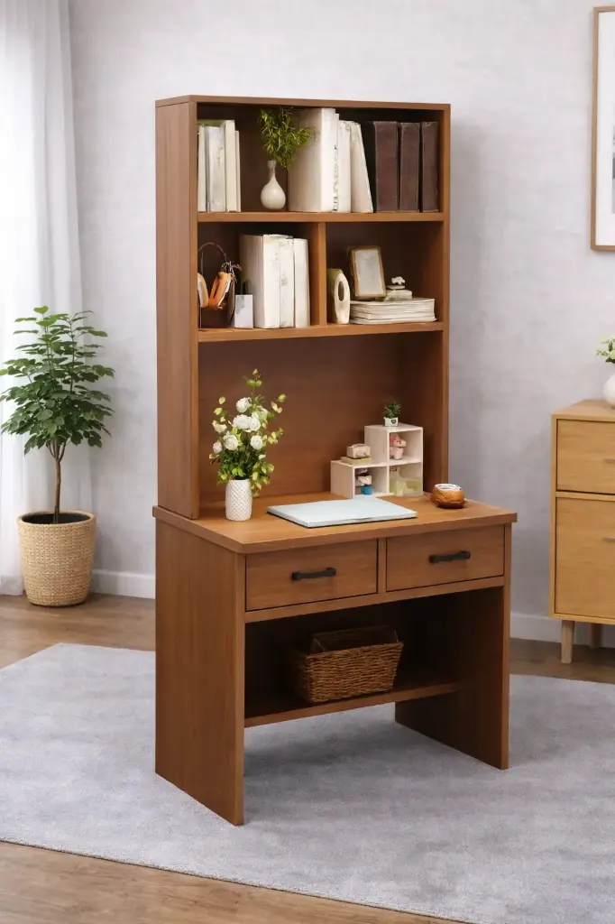 OFFICE TABLE RECTANGLE PAYSON 2TIRS + SHELVES BROWN