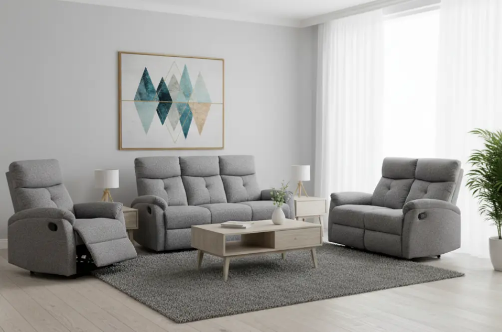 SOFA READFORD REF 8352# SET 321 RECLINER DARK GREY FAB REF XT-18 