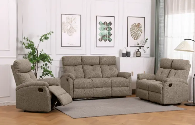 SOFA READFORD REF 8352# SET 321 RECLINER LIGHT BROWN FAB REF XT-4