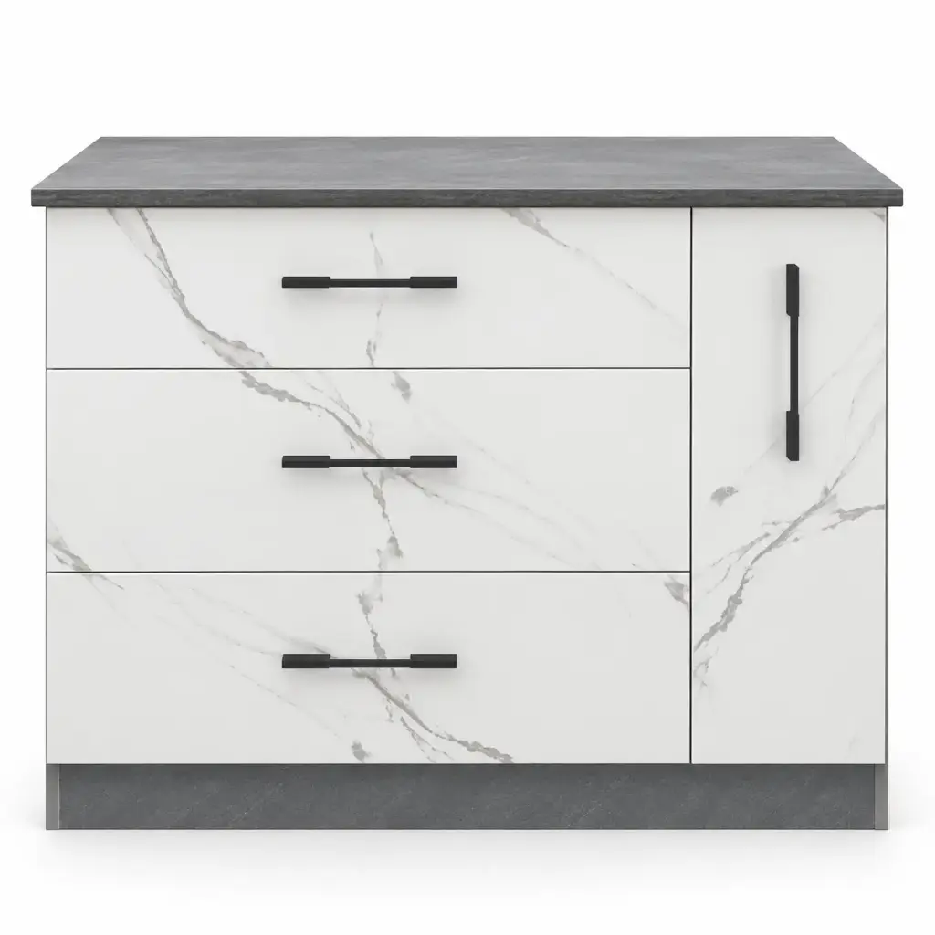 KITCHEN NAOMI (30506) BASE CABINET 3 TIRS+1 P.OUT-1000W-WITH DOOR GREY/WHITE
