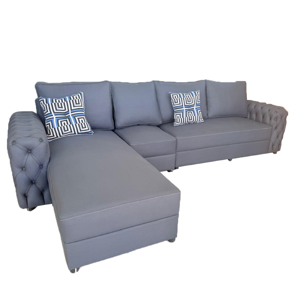 SOFA CHESTERFIELD II LHS CORNER GREY 4 BIG /2 SMALL ABSTRACT CUSHION