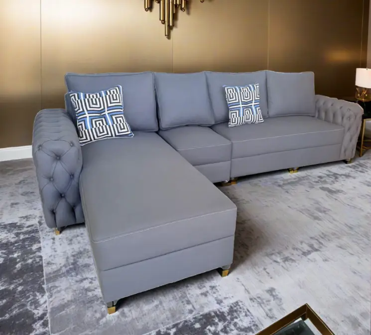 SOFA CHESTERFIELD II LHS CORNER GREY 4 BIG /2 SMALL ABSTRACT CUSHION