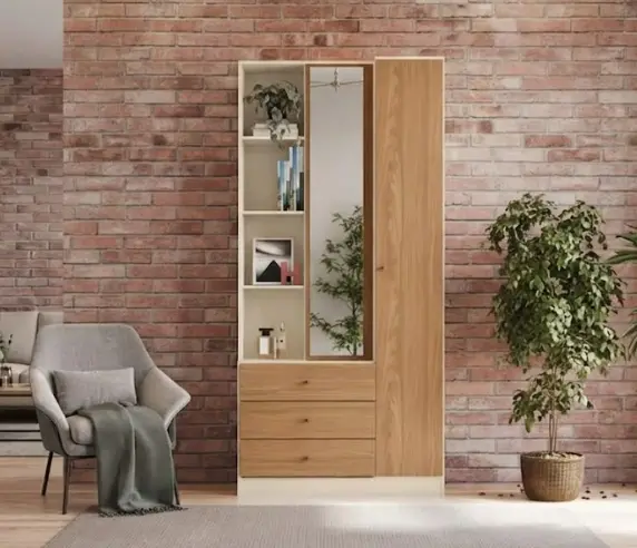 ARMOIRE DOHA  REF D331-129 1 PT PLEIN 1PT MIRROR 3 TIRS OFF WHITE / NATURE