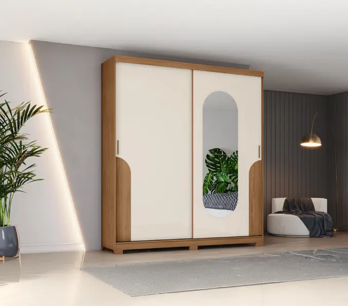 ARMOIRE TALLES REF D335-127 2PTS SLIDING 1 MIRROR NATURE / OFF WHITE