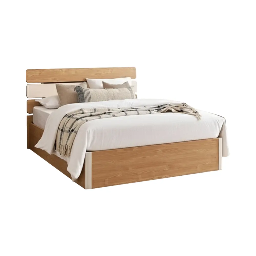 BED ESSINGTON REF DZ-19 5'0 WITH SLATS - 1.50 X 1.90M NEW BURLY WOOD / BEIGE MAT