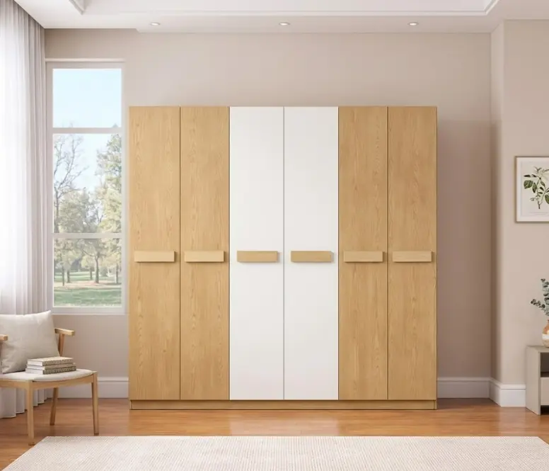 ARMOIRE ESSINGTON REF DZ-19  6PTS NEW BURLY WOOD / BEIGE MAT (WITH LED LIGHTS)