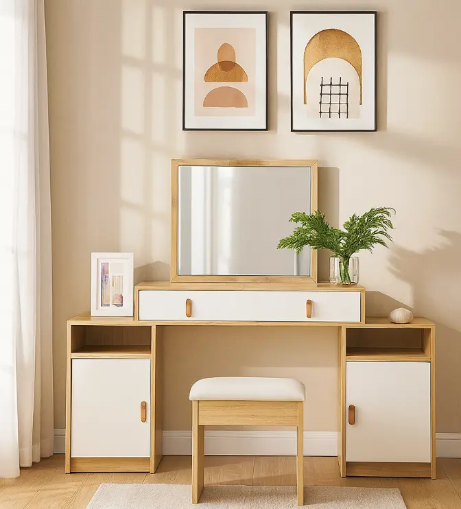 COIFFEUSE ROBSON REF DZ-26 1 TIR + POUFF NEW BURLY WOOD / CREAM MAT