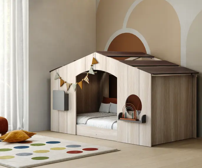 BED ARCADIA KIDS (4PCS) 3'0 BROWN & OAK