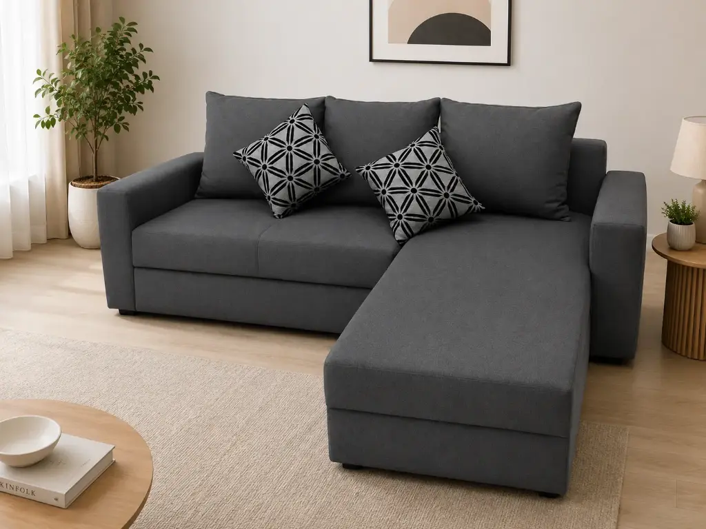 SOFA OLIVIA-SK L SHAPE (RHS) SEATER  ONLY REF ZS2504-22 /CUSHIONS 2* SMALL HEXAGON /3*BIG ZS2504-22 DARK GREY (WITHOUT ACCESSORIES AND TDM)