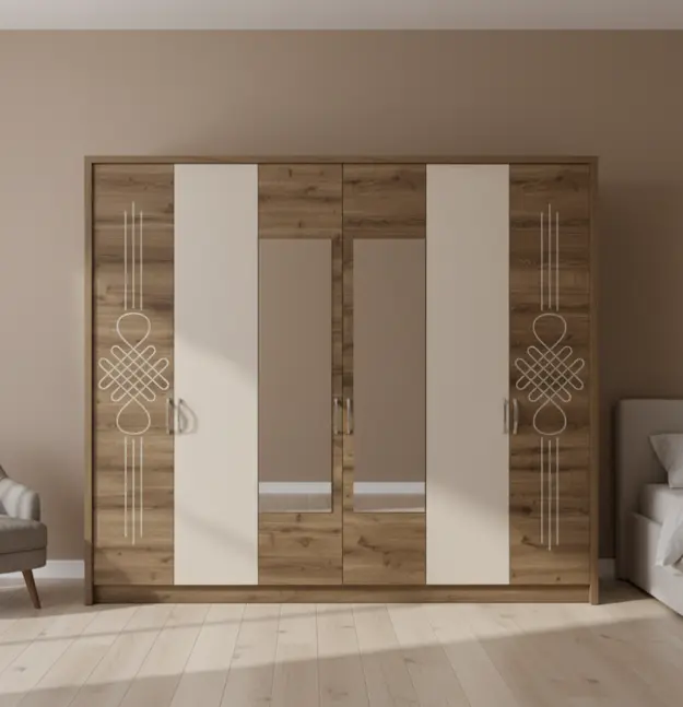 ARMOIRE GRACE 6PTS + MIRROR WITH LED LIGHT DESIGN HUTIT /WHITE 