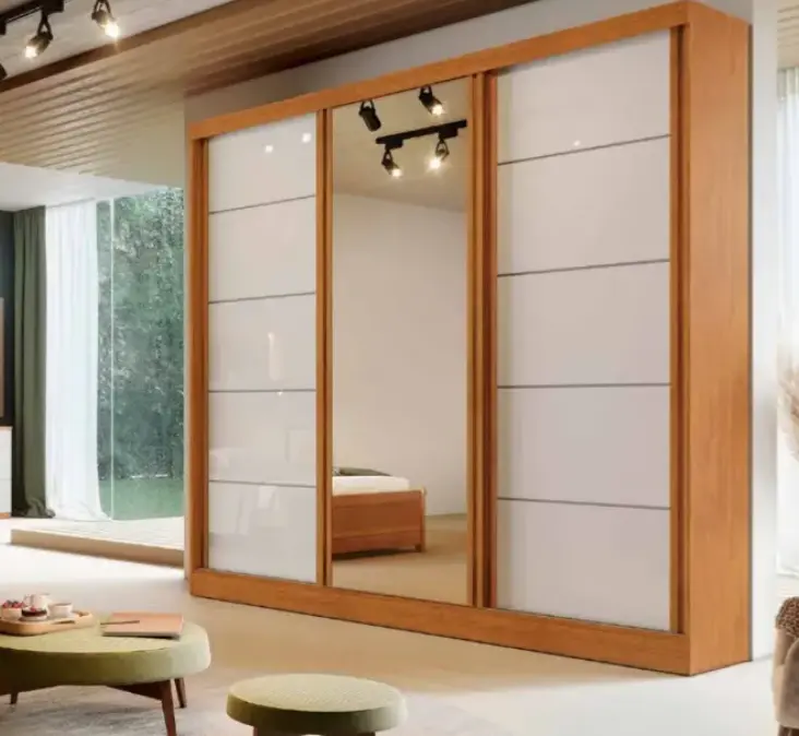 ARMOIRE CAPRI 3 PTS SLIDING (6 PCS) WITH MIRROR NATURE / OFF WHITE