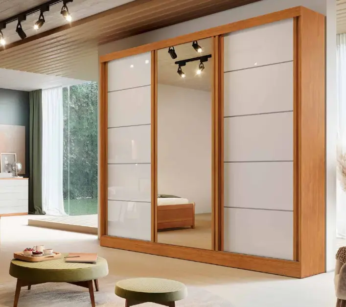 ARMOIRE CAPRI 3 PTS SLIDING (6 PCS) WITH MIRROR NATURE / OFF WHITE