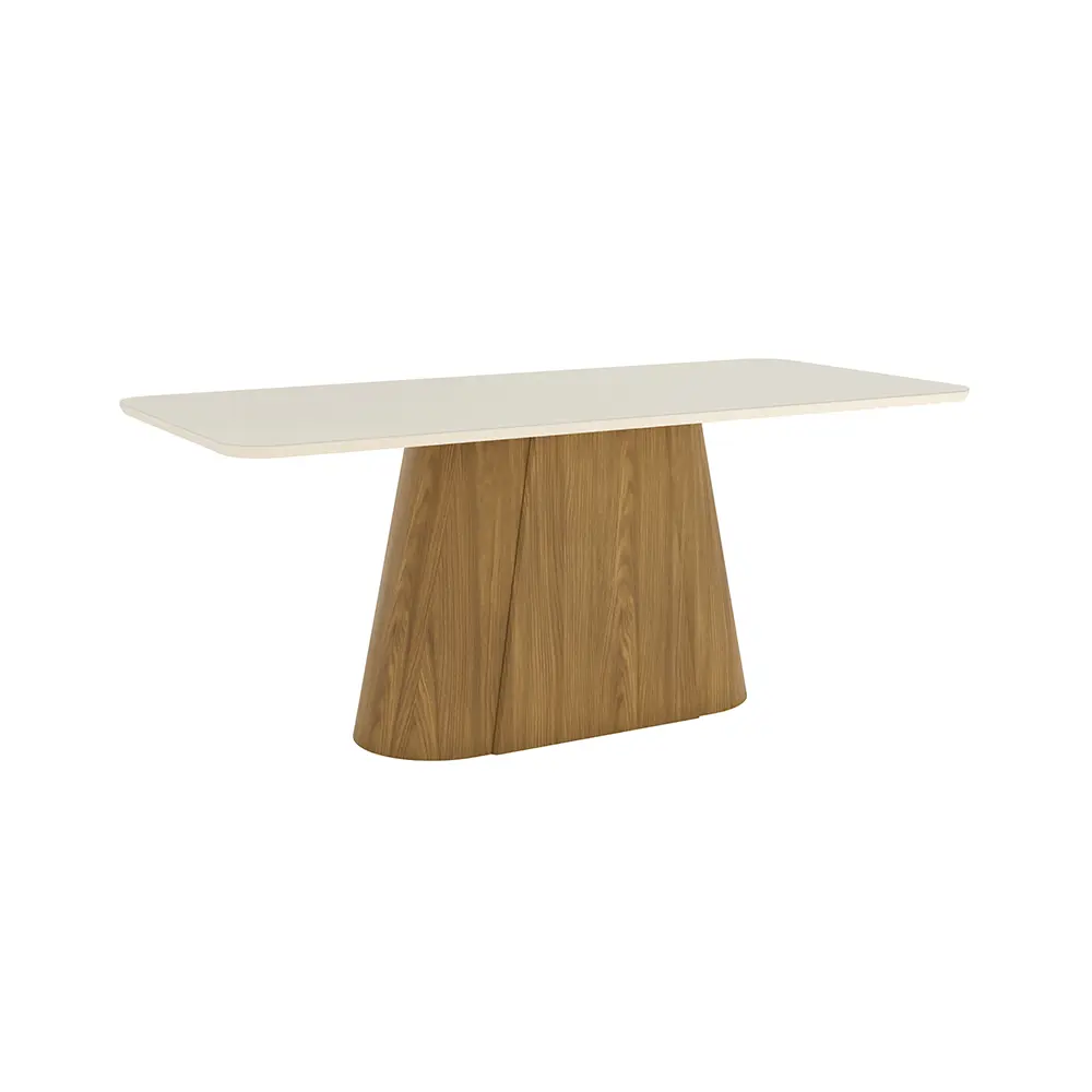 DINING TABLE OLIVIA REF SC121-127 RECTANGLE 2000mm ROUND CORNER WITH GLASS NATURE/OFF WHITE