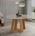 DINING TABLE LINS REF SC130-127  ROUND 1400mm WITH GLASS NATURE / OFF WHITE