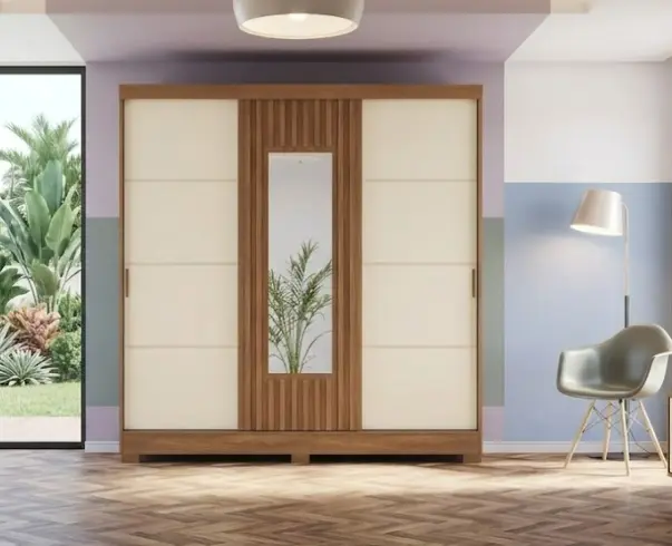 ARMOIRE LUZIA REF B376-127 (2PCS) 3PTS SLIDING NATURE/OFF WHITE