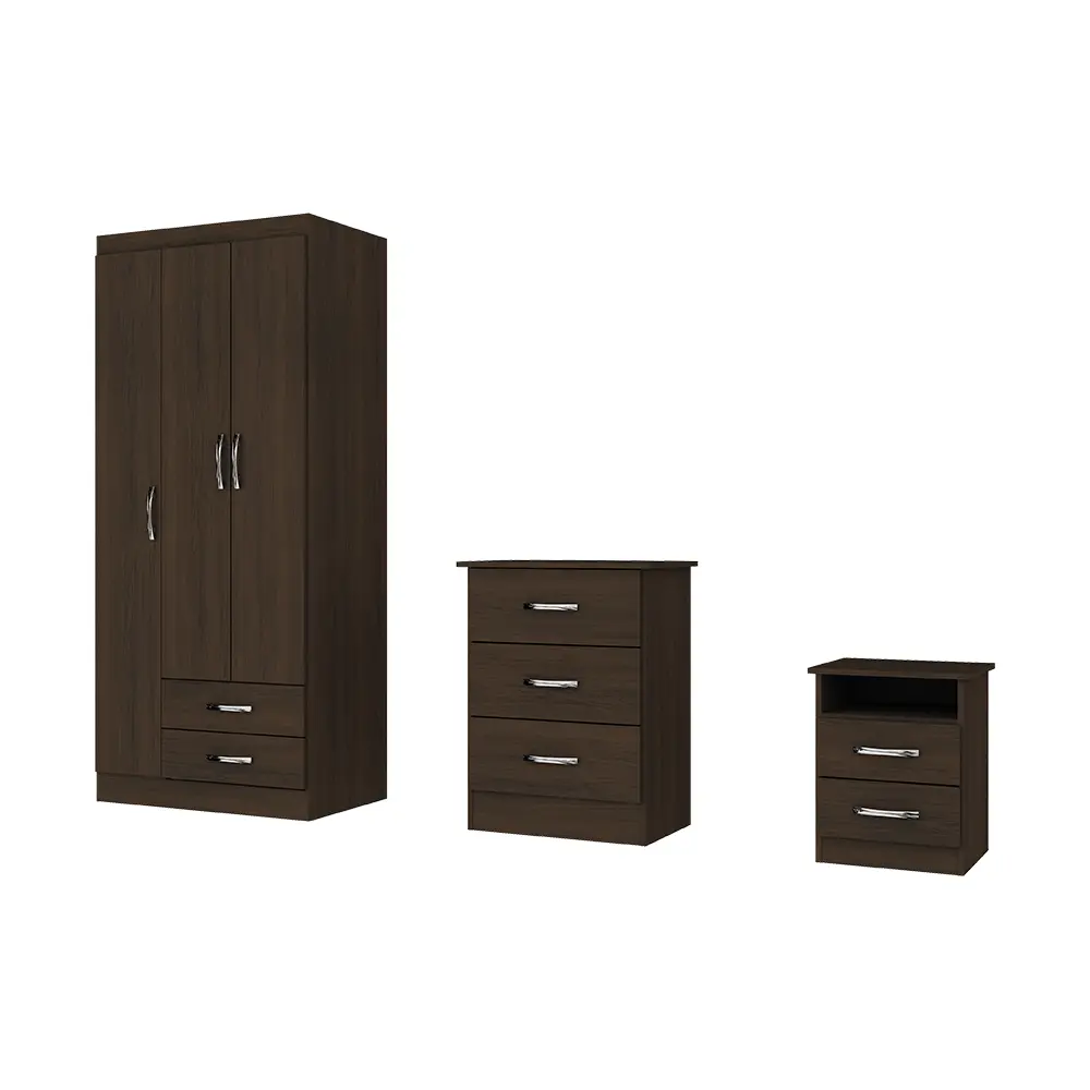 COMBO 3 PCS WARDROBE, DRESSER, BEDSIDE LIMA REF B84-87 CHOCOLATE