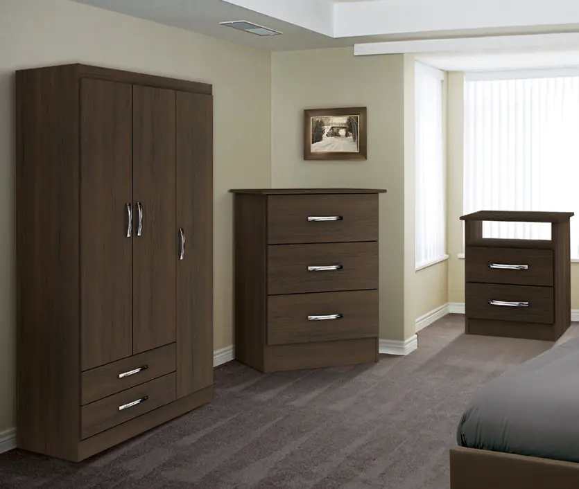 COMBO 3 PCS WARDROBE, DRESSER, BEDSIDE LIMA REF B84-87 CHOCOLATE