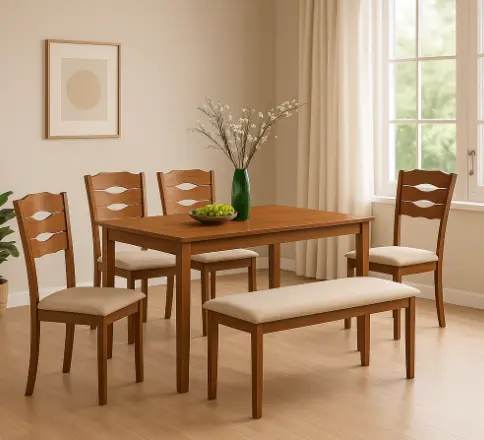 BELGIUM 6 SEATER DINING SET (4 CHAIRS + 1 BENCH + 1 TABLE)