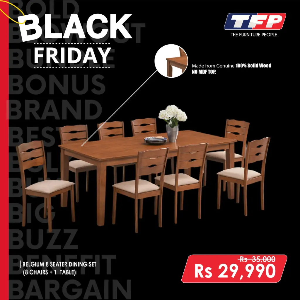 BELGIUM 8 SEATER DINING SET (8 CHAIRS + 1 TABLE)