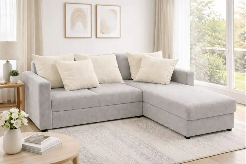 SOFA OLIVIA-SK L SHAPE (RHS) SEATER  ONLY REF ZS2504-22/CUSHIONS 2* SMALL HEXAGON /3*BIG ZS2504-22 BEIGE (WITH ACCESSORIES AND WITHOUT TDM)