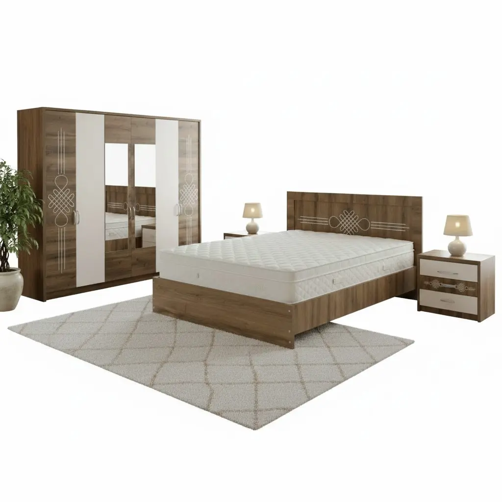 Bedroom Set Grace: Armoire 6 pts 31713 + Lit 5'0 31723 + TDN 31724 + Commode 31714