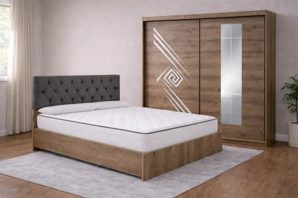 Bedroom Set Roma: Armoire Sliding 28571 + Lit 5'0 25391