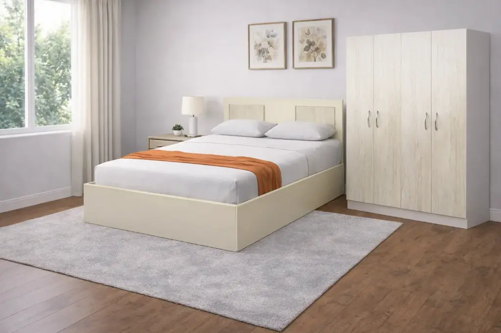 Bedroom Set Traverten: Armoire 4 pts 30644 + Lit 5'0 30645