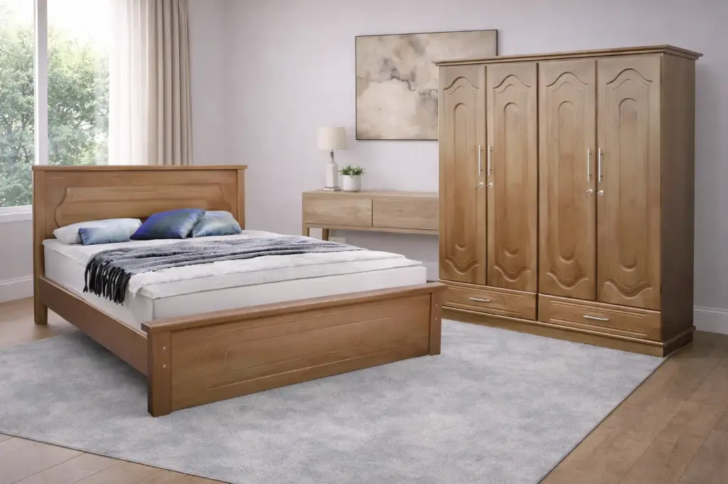 Bedroom Set Malaika: Armoire 4 pts 28157 + Lit 5'0 28158