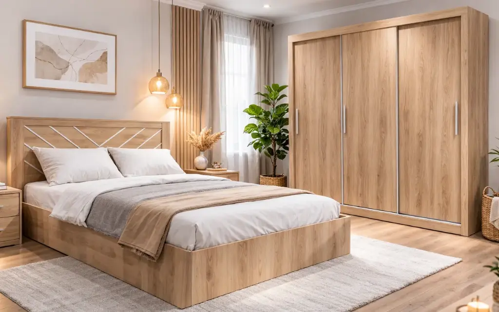 Bedroom Set Santiago/Dos Carre Russia: Armoire Sliding 29939 + Lit 5'0 30641