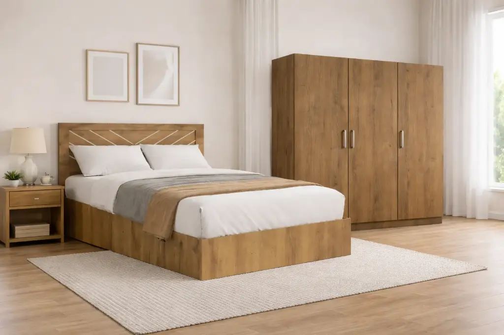 Bedroom Set Hutit 3 pts: Bed Box 5'0 30641 + Armoire 3 pts 28569