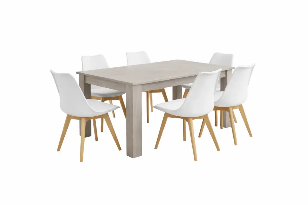 Dining Set Asher/Nicole: Table 6 seater 31769 + 6 x chaise 31718 White