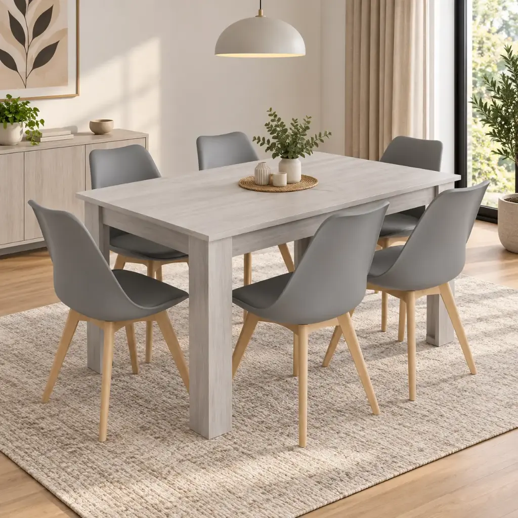 Dining Set Asher/Nicole: Table 6 seater 31769 + 6 x chaise 31719 GREY